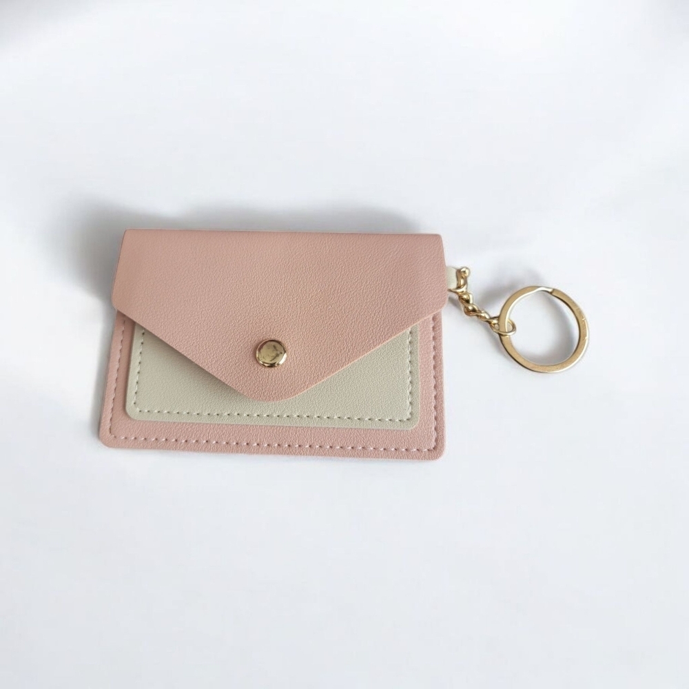 Pink and Cream Card Holder Keychain